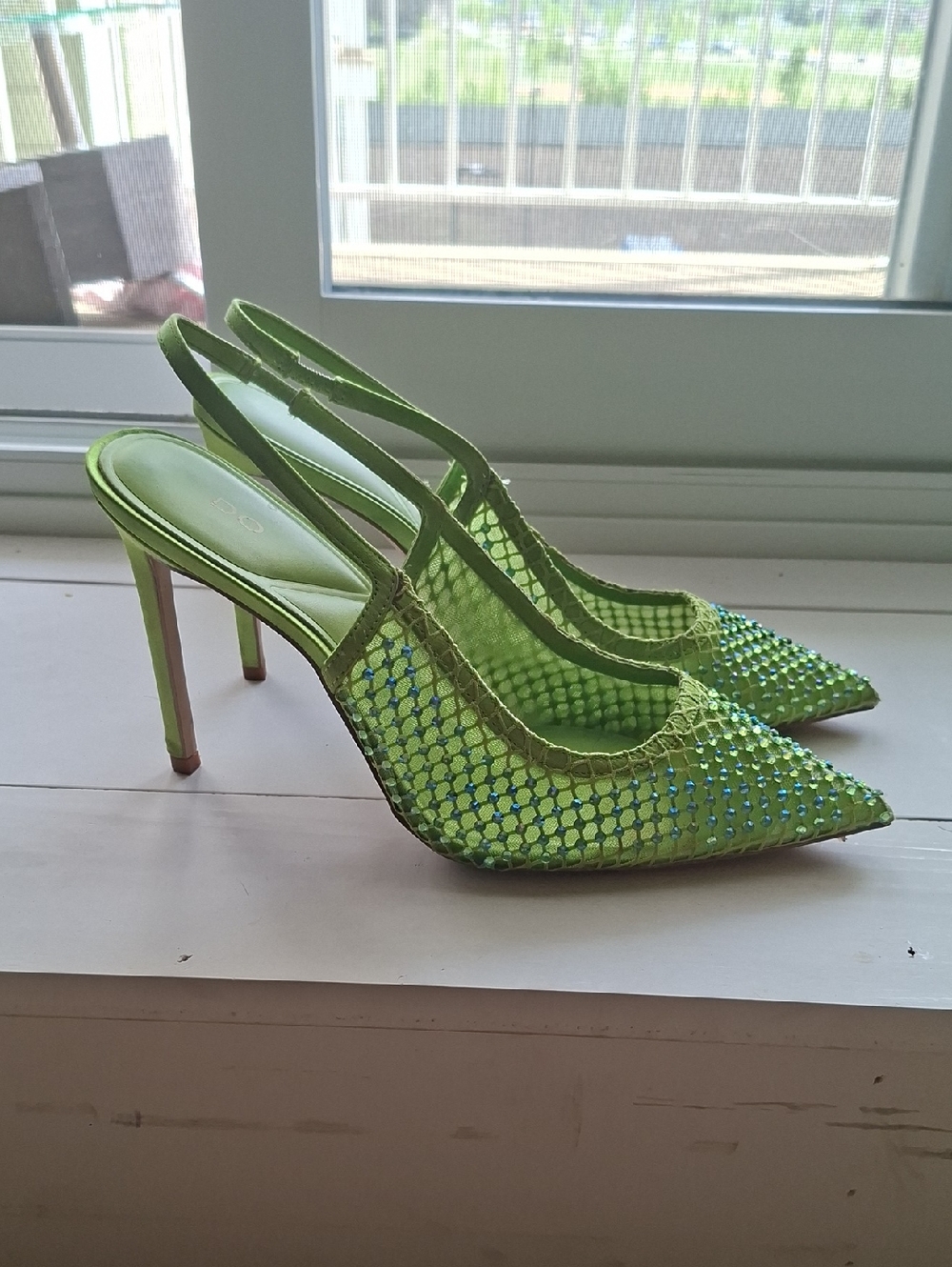 Aldo Neon Green Mesh Slingback Pointed-Toe Heels